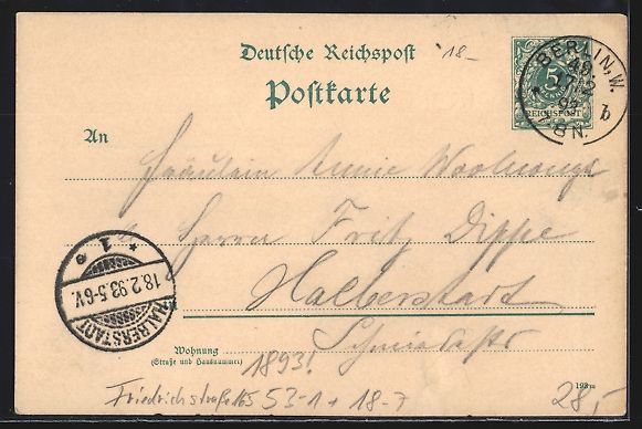 Cancelleria postale: Vorläufer-Lithographie Berlin, 1893, Ga – Usato da Berlin venduto da bartko-reher 1