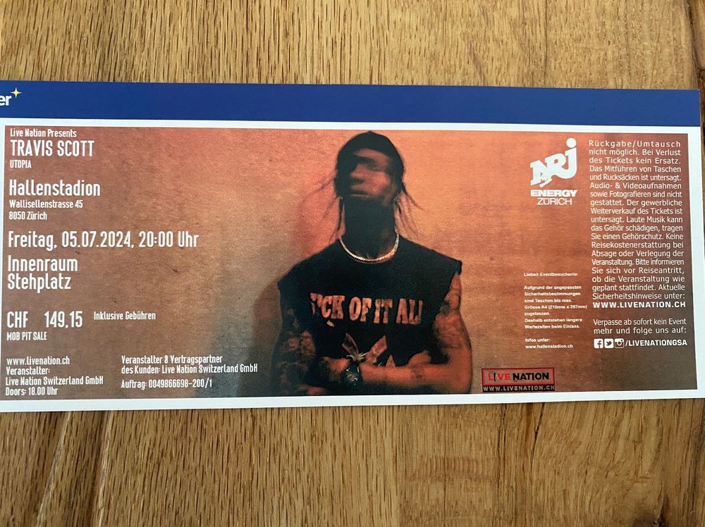 TRAVIS SCOTT Ticket Stehplatz 05.07.2024 Kaufen auf Ricardo