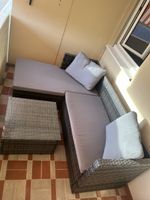 Rattan Lounge Set grau mit Polstern gebrauchter Zustand