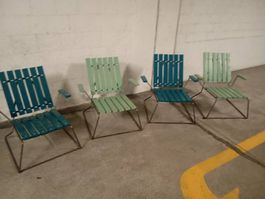 4 Vintage Gartenstühle / Lounge im Bigla-Stil (Teal & Grün)