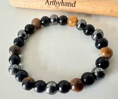 Edelsteinarmband Tigerauge, Onyx, Achat & Hämatit Unikat