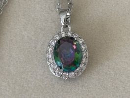 Luxus Elegante Kette Farbe : Zirkonia Silber weiss Multicolo