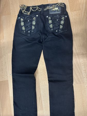  Jeans mit Goldkette und Strass-Details Gr. 34/36