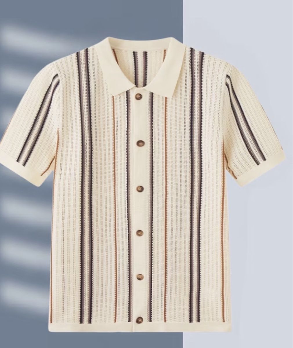 Polo-Shirts: Strick-Polo kurzarm beige gestreift Grösse M neu – Neu und originalverpackt aus Flüelen von Xnoorzaihabibi