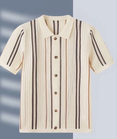 Strick-Polo kurzarm beige gestreift Grösse M neu