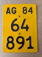 Velonummer AG 84 gelb Mofanummer Mofaschild Plaque Mofa