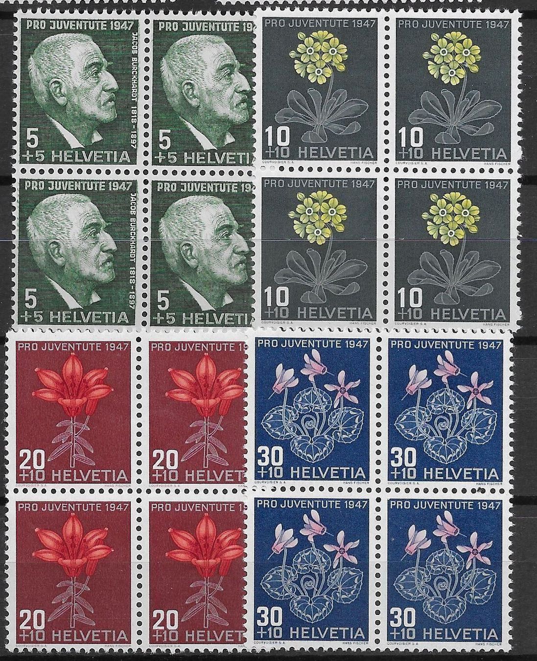 Tutti i francobolli: PJ147 - Pro Juventute 1947 bloc4 ** – Usato da Trélex venduto da Phil_Albert