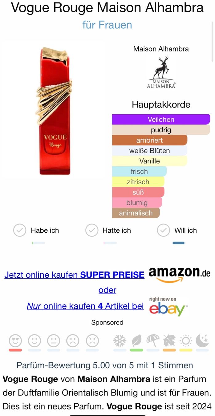 Lattafa Parfums & Eau de Toilette: ALHAMBRA VOGUE Rouge EDP 5Ml. – D'occasion à Zürich par deruja 2