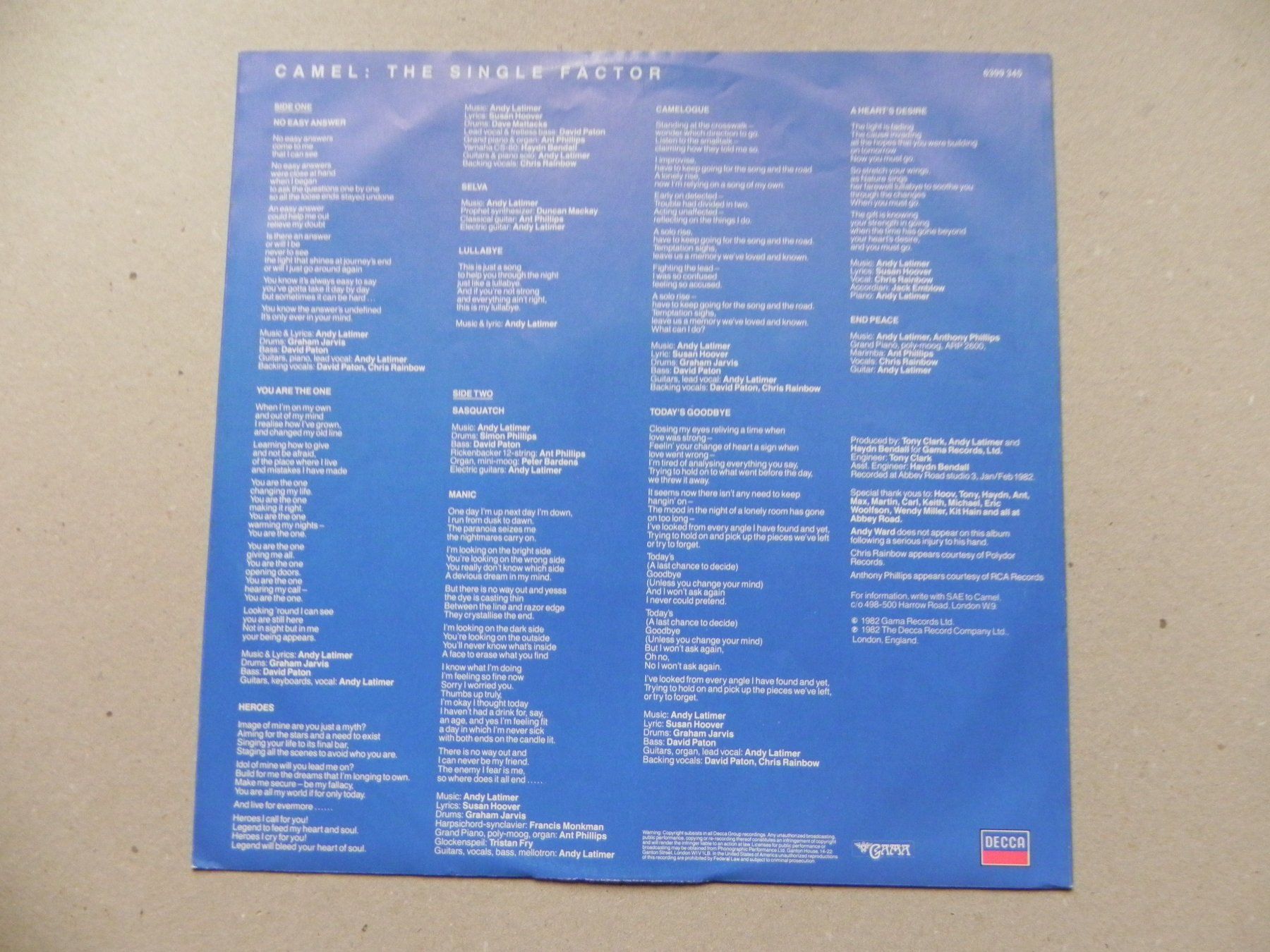 Dischi in vinile: LP brit. progressiv Rock Band Camel 1982 The Single Factor – Usato da Siebnen venduto da krimsie 2