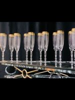 JUGENDSTIL 11 SEKT KRISTALL GLÄSER MIT GOLD MUSTER