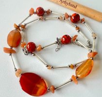 Karneol & Muranoglas Longkette Unikat 73 cm – warm leuchtend