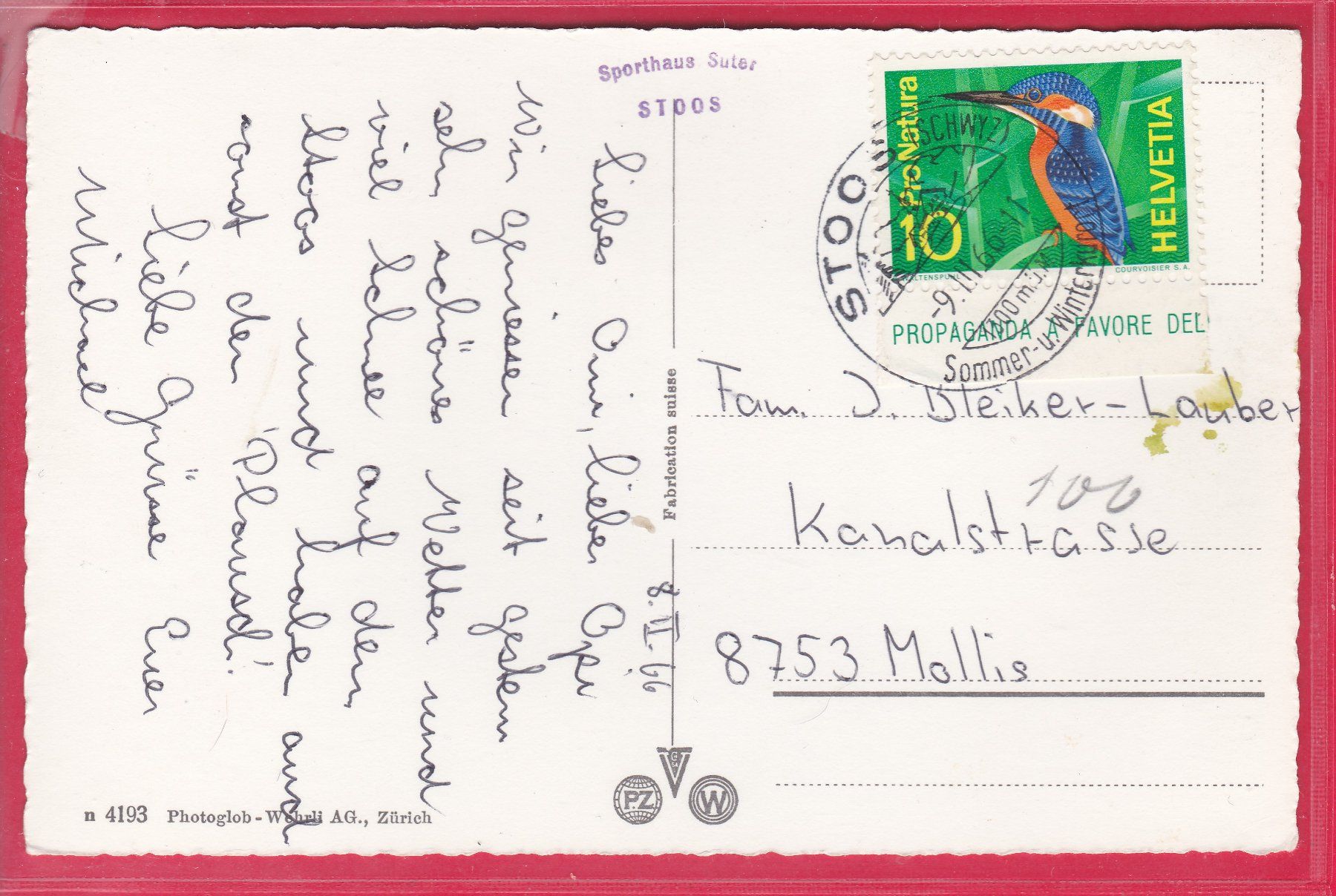 Cartoline postali: STOOS SZ, 9.3.1966 – Usato da Oberrieden venduto da Gebirgsstelze 1