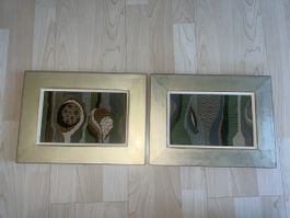 2x Wandbild Seidenstickerei gerahmt
