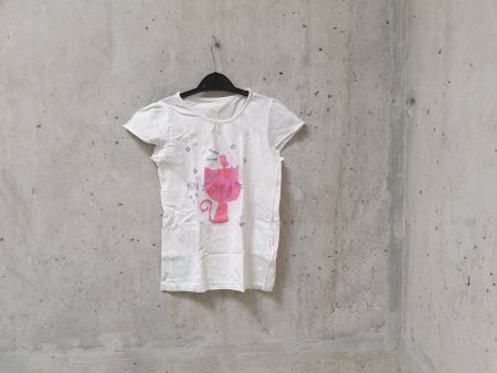T-shirt Topsis, blanc, visuel chat & oiseau rose, fille, 134