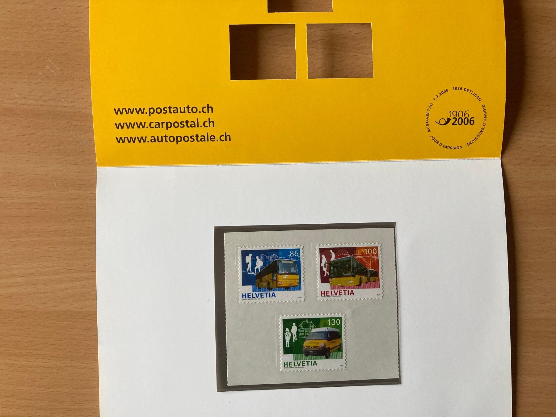 Tutti i francobolli: Folder 100 Jahre Postauto mit 3 gültigen Briefmarken – Nuovo (secondo la descrizione) da Lütisburg venduto da wiesenpippau