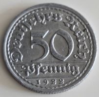 Münze 50 Pfennig Deutsches Reich 1922 J gebraucht
