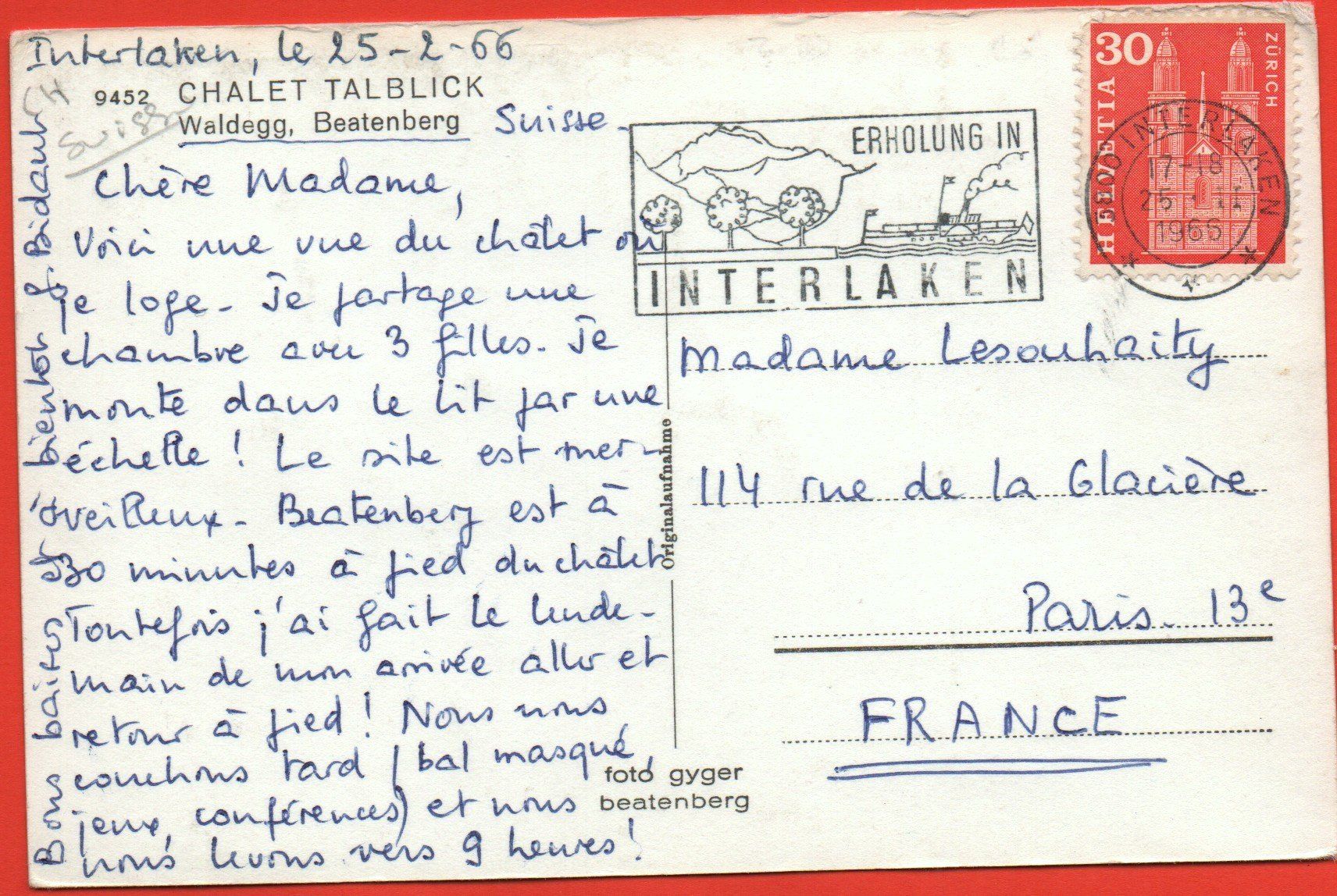Cartoline postali: BEATENBERG Chalet Talblick - Auto, VW-Käfer BE 101261 – Usato da Jona venduto da philajona 1