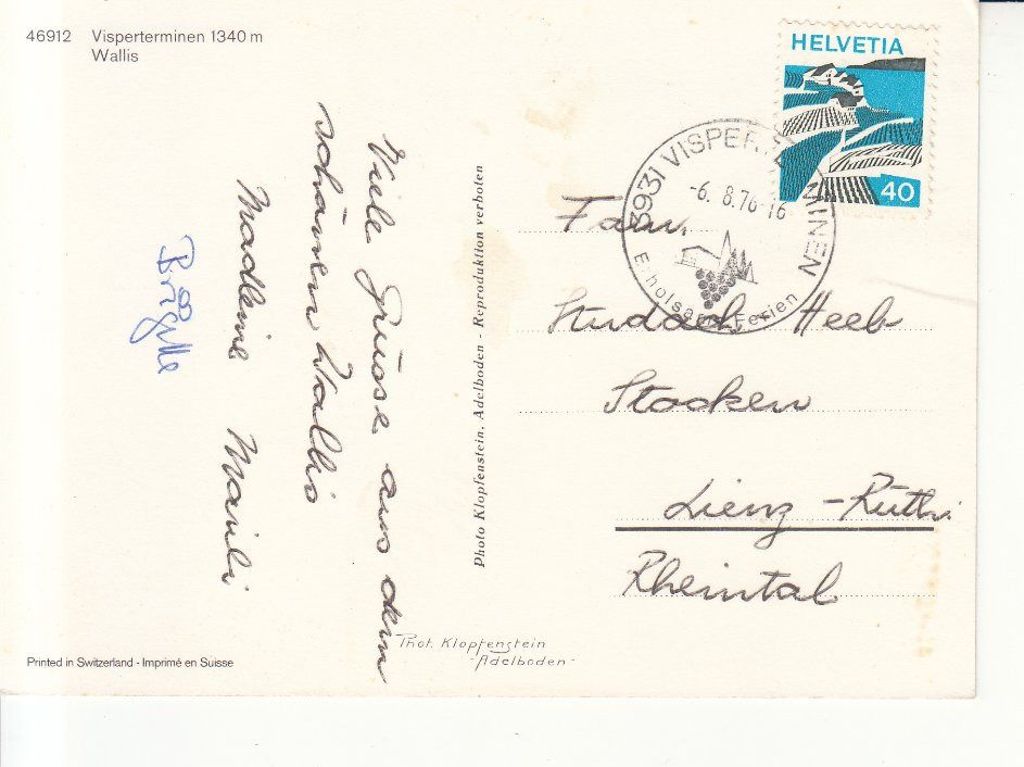 Cartoline postali: Visperterminen 1976 – Usato da Bürglen TG venduto da StampGraf 1