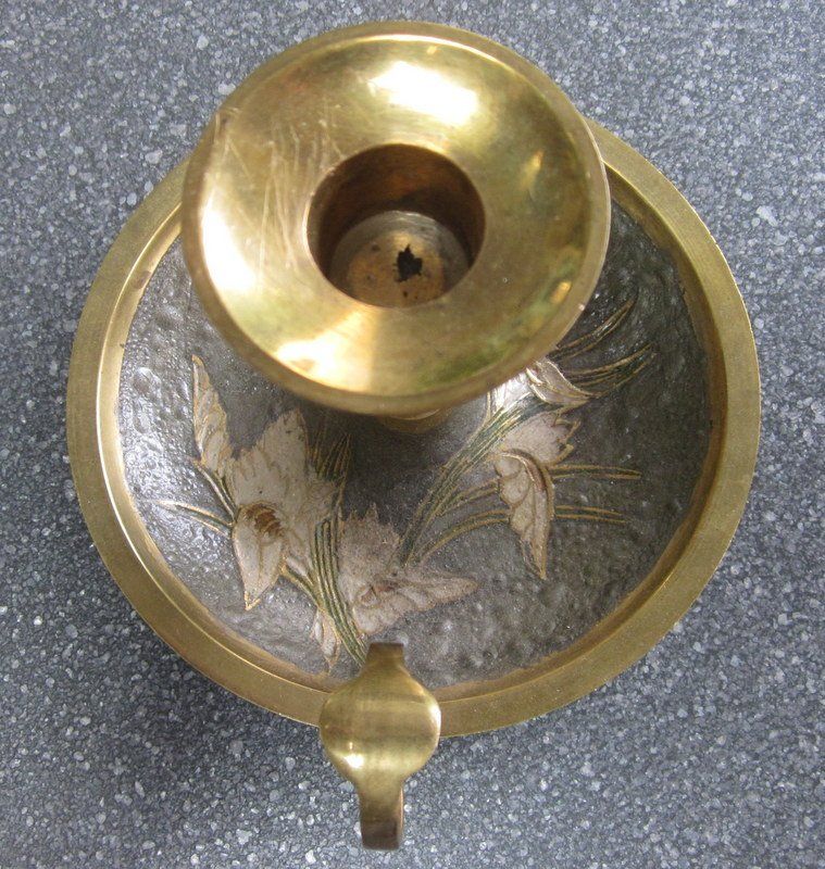 Portacandele: Vintage Kammerleuchter, Messing, Emaille "Einlegearbeit" – Usato da Bischofszell venduto da Pfau0 3