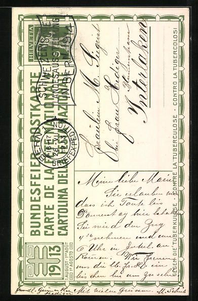 Cartoline postali: Schweizer Bundesfeier 1913, Bauernpaar a – Usato da Berlin venduto da bartko-reher 1