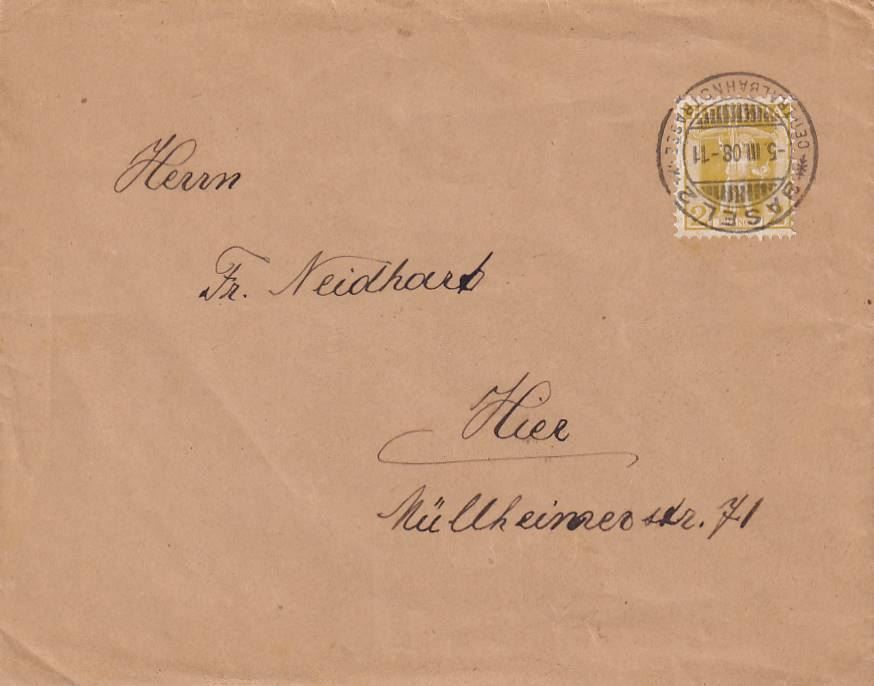 Tutti i francobolli: Basel 2 Centralbahnstrasse 1908 – Usato da Baar venduto da Asmara111