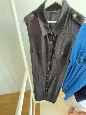Robe Chemise Noire Canda Premium, sans manches, taille 48