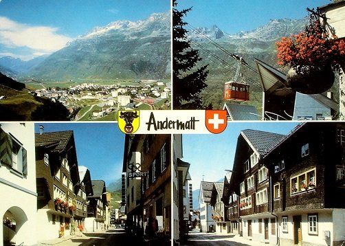 Cartoline postali: 4-Bild-AK ANDERMATT mit Luftseilbahn – Usato da Jona venduto da philajona