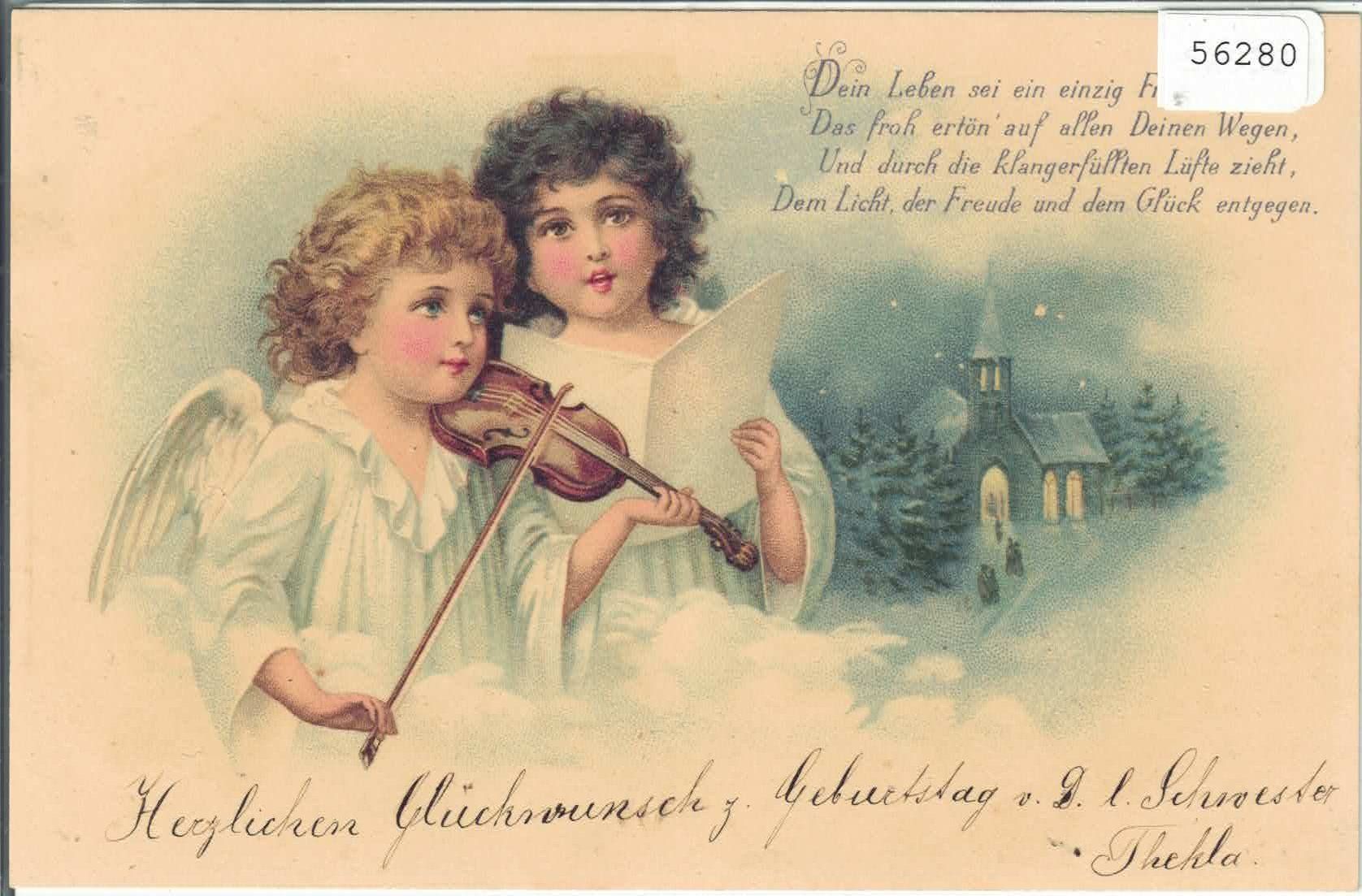 Cartoline postali: Zwei kleine Engel mit Kirche im Winter – Usato da Ettingen venduto da Kartenplanet
