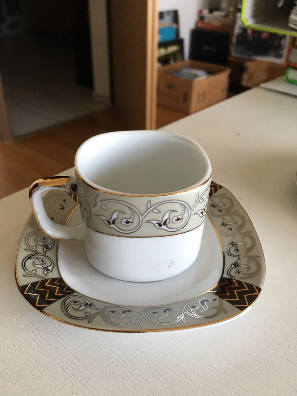 Tazze: 2 Espressotassen  weiss, grau, gold – Usato da Eich venduto da Jokove63 1