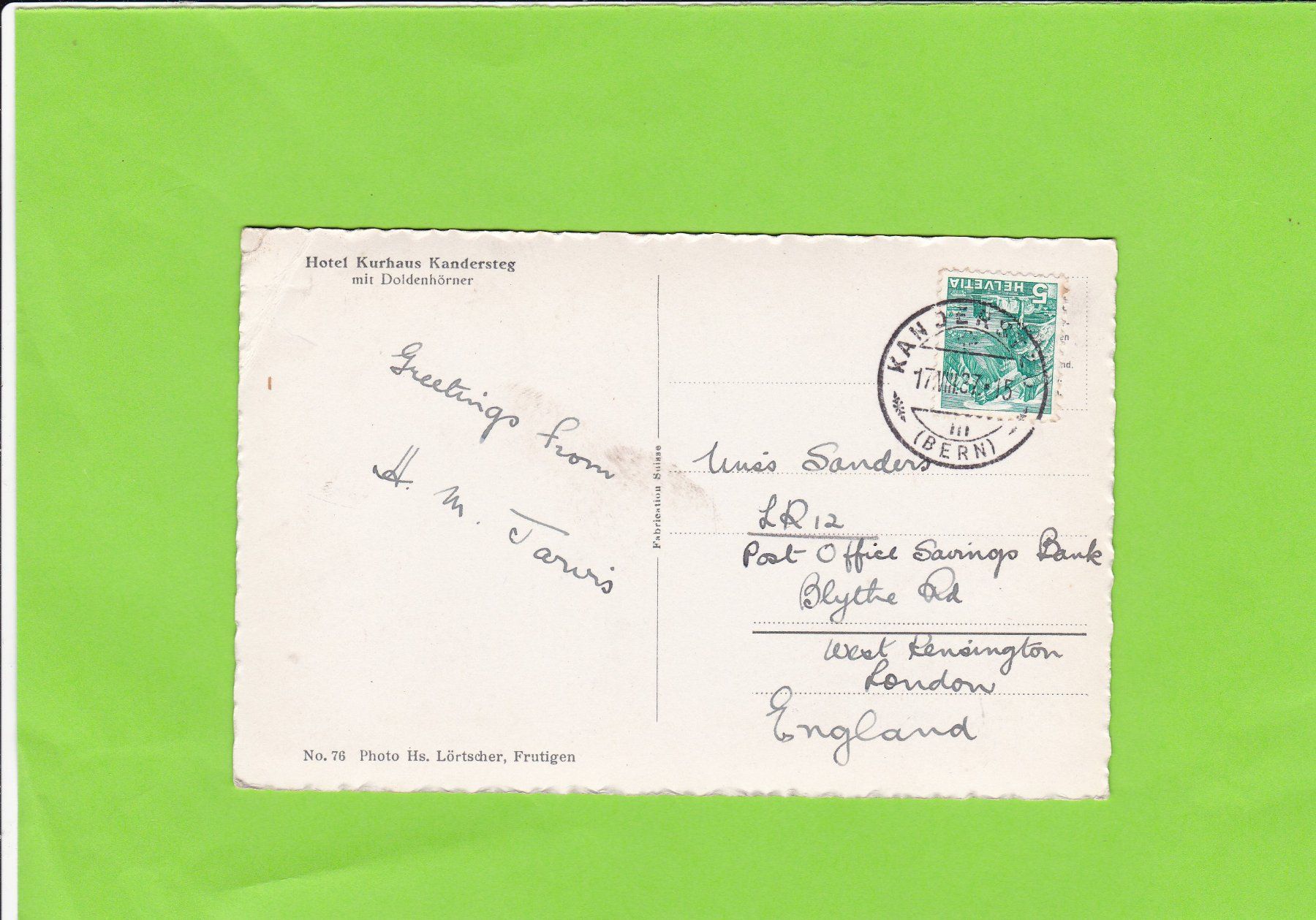 Cartoline postali: Hotel Kurhaus Kandersteg – Usato da St. Peterzell venduto da neckertal 1