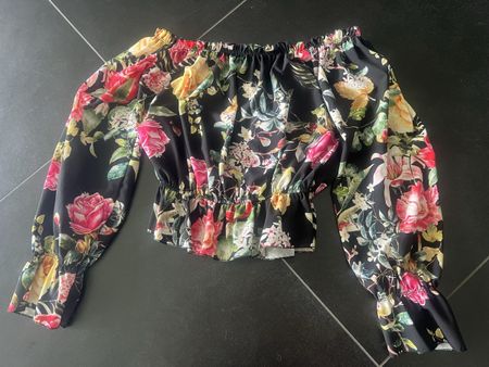 Sommer Bluse Carmenstil Blumenmuster Schulterfrei, Gr.S