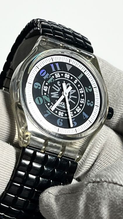 Coole Swatch Music Call Uhr, Kultuhr mit schwarzem Armband! 3