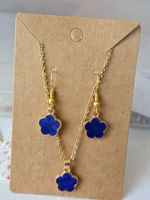 Schmuck set Blaue Blume Ohrringe Kette Frühling Modeschmuck
