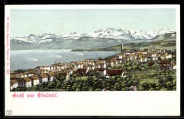 AK Thalweil, Ortsansicht mit Gebirgspanorama
