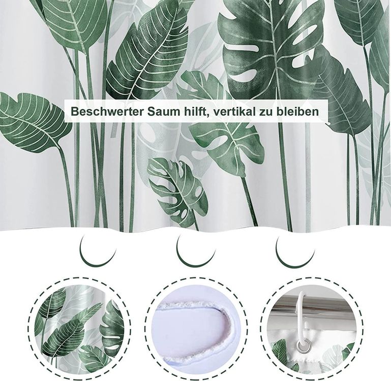 GYMTOP Duschvorhang Mit Eukalyptus & Blumen – 183 X 183 Cm, Wasserdicht, Polyester, Mit 12 Haken