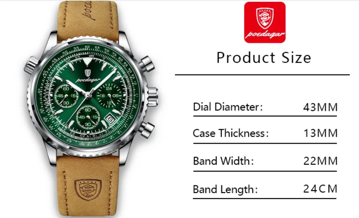 Orologi: Montre Poedagar Chronographe Neuve - Élégance et Précision – Nuovo e nell'imballaggio originale da Biel/Bienne venduto da Joridel7 3