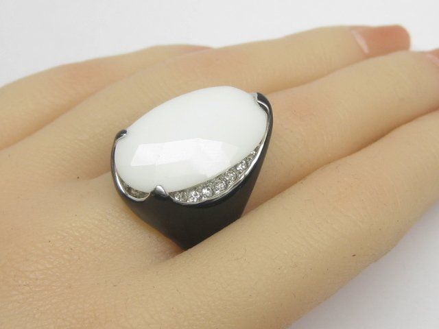 Anelli: spezieller Ring Silber 925 emailliert weisser Stein Gr. 57 – Usato da Ermatingen venduto da Decovin 6