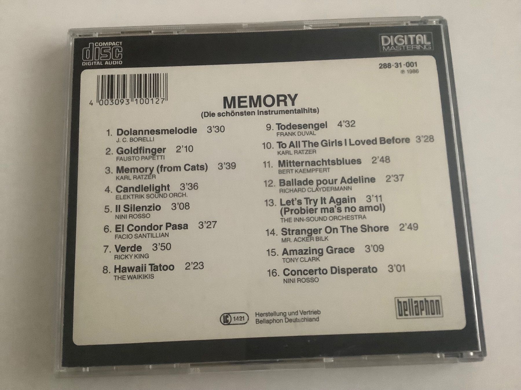 CD: Memory / Die schönsten Instrumentalhits / 1986 – Usato da Dübendorf venduto da Troll_88 1