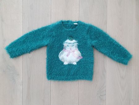 Süsser Winterpulli Pinguin Türkis Glitzer Gr. 86/18 Monate