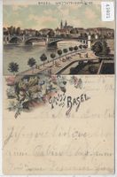 Gruss aus Basel - Wettsteinbrücke - Litho 1898!!