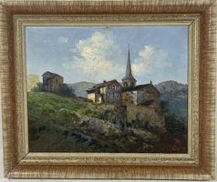 KÜNSTLER ? OELGEMÄLDE LANDSCHAFT AUF HOLZ MIT RAHMEN
