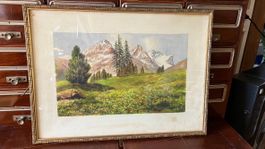 Aquarell GENILLARD signiert Rosenlui Oberland (?) Alpen