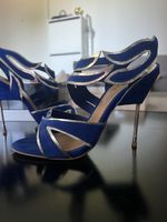 Talons flamme cuir bleu et argentées 40