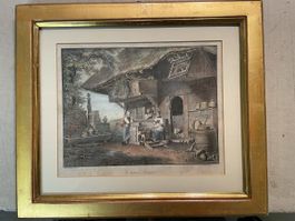 Lithographie "La Laitiere Vaudoise" um 1830 verso signiert