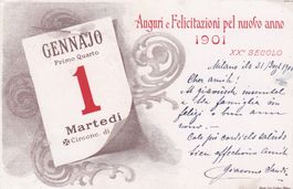 1900 Postkarte, Italien - Zuoz Engadin "Auguri Nuovo Anno"
