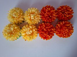 8 Kunstblumen Chrysanthemen hellgelb & orange