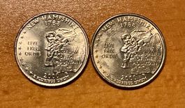 2 USA State Quarters New Hampshire 2000 D&P