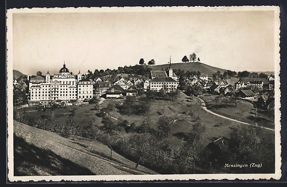 Cartoline postali: Menzingen /Zug, Teilansicht mit Kirche – Usato da Berlin venduto da bartko-reher