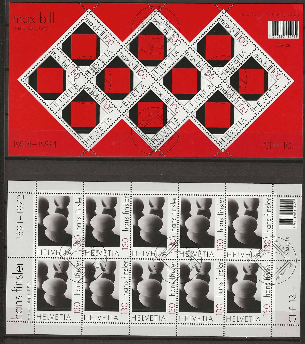 Alle Briefmarken: M1294 - 2 feuillets "Art concret" obl. 1er jour – Gebraucht aus Trélex von Phil_Albert