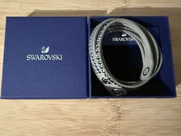 Swarovski Damen Armband Wickelarmband Leder Grau Silber